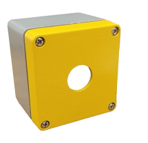 SCL 1 HOLE ALUMINIUM P/BUTTON STATION+ 18MM GLAND YELLOW LID