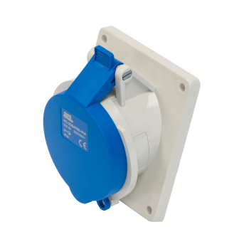 SCL 240V 32A BLUE INDUSTRIAL ANGLED PANEL MOUNT SOCKET 3 PIN IP44 SCL 240V 32A BLUE INDUSTRIAL ANGLED PANEL MOUNT SOCKET 3 PIN IP44