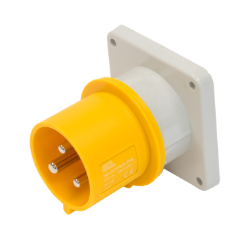 SCL 110V 32A YELLOW INDUSTRIAL PANEL MOUNT APPLIANCE INLET 3 PIN IP44 SCL 110V 32A YELLOW INDUSTRIAL PANEL MOUNT APPLIANCE INLET 3 PIN IP44