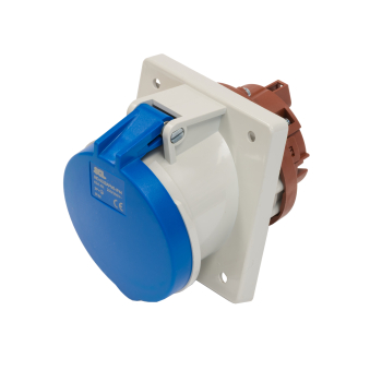 SCL 240V 63A BLUE INDUSTRIAL ANGLED PANEL MOUNT SOCKET 3 PIN IP44 SCL 240V 63A BLUE INDUSTRIAL ANGLED PANEL MOUNT SOCKET 3 PIN IP44