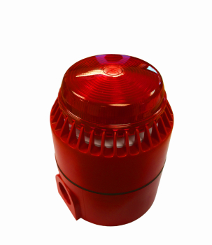COMBINED SOUNDER/BEACON RED 110-240V, RED DEEP BASE IP65