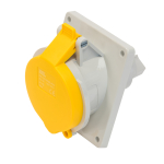 SCL 110V 32A YELLOW INDUSTRIAL ANGLED PANEL MOUNT SOCKET 3 PIN IP44