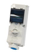 SCL 240V 63A BLUE INDUSTRIAL INTERLOCKED SOCKET WINDOW 3 PIN IP67 + 2P 63A RCCB