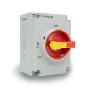 TELERGON S3 SWITCH DISCONNECTOR 3P+N 25A  IN PLASTIC ENCLOSURE RED/YELLOW HANDLE