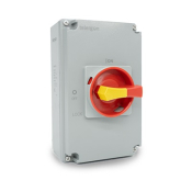 TELERGON S3 SWITCH DISCONNECTOR 3P+N 63A IN ALUMINIUM ENCLOSURE RED/YELLOW HANDLE