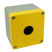 SCL 1 HOLE ALUMINIUM P/BUTTON STATION+ 18MM GLAND YELLOW LID