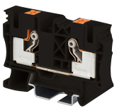 DINKLE DIN RAIL TERMINAL BLACK 10MM PUSH IN SPRING CLAMP