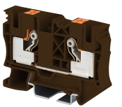 DINKLE DIN RAIL TERMINAL BROWN 10MM PUSH IN SPRING CLAMP